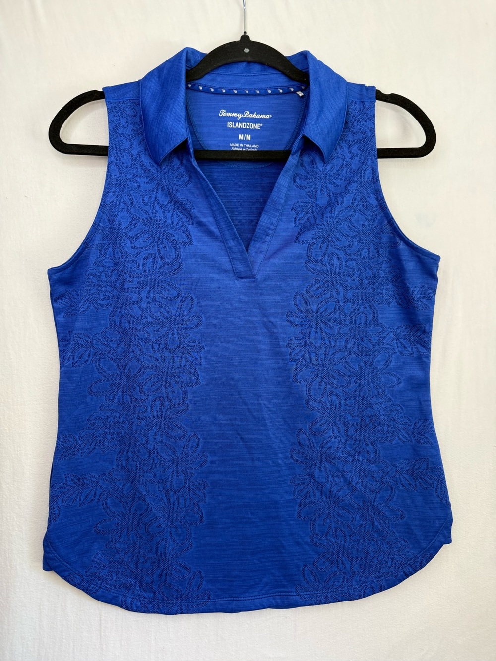 Tommy Bahama Blue Sleeveless Golf Polo Tank with Floral Stitching Size M